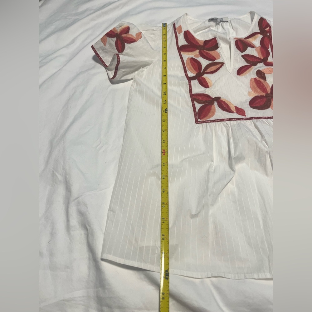 Madewell Women’s V- Neck SS White/ Red Floral Embroidery Top Blouse Size XXS - Picture 11 of 11